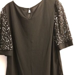 Women’s size Large Black top with embellished puff sleeve by By design